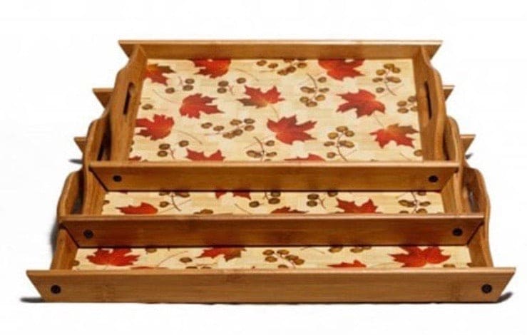 Set of 3 Bamboo Trays, Japan Style Tea Trays, Printed Serving Tray With Handles Set of 3 Bamboo Trays, Japan Style Tea Trays, Printed Serving Tray With Handles